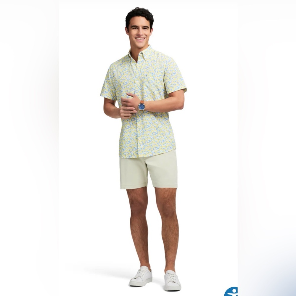 Izod Breeze Men’s S/S Button Down Lemon Print Shirt 4 Way Stretch Cooling - Picture 3 of 10